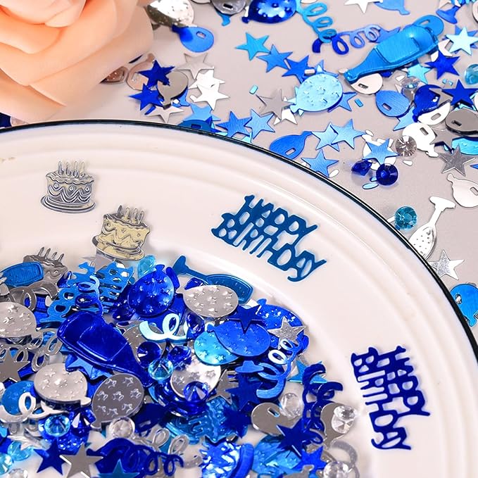 VHUWE Happy Birthday Confetti, 1.6 oz Dark Blue Light Blue Silver Cake Balloon - Image 7