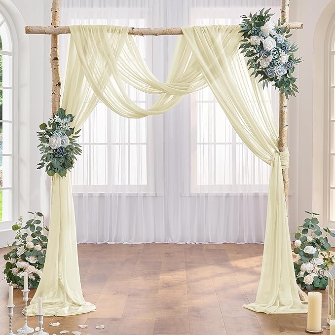 Wedding Arch Draping Fabric Beige Arch Drapes Sheer Backdrop Curtain - Image 3