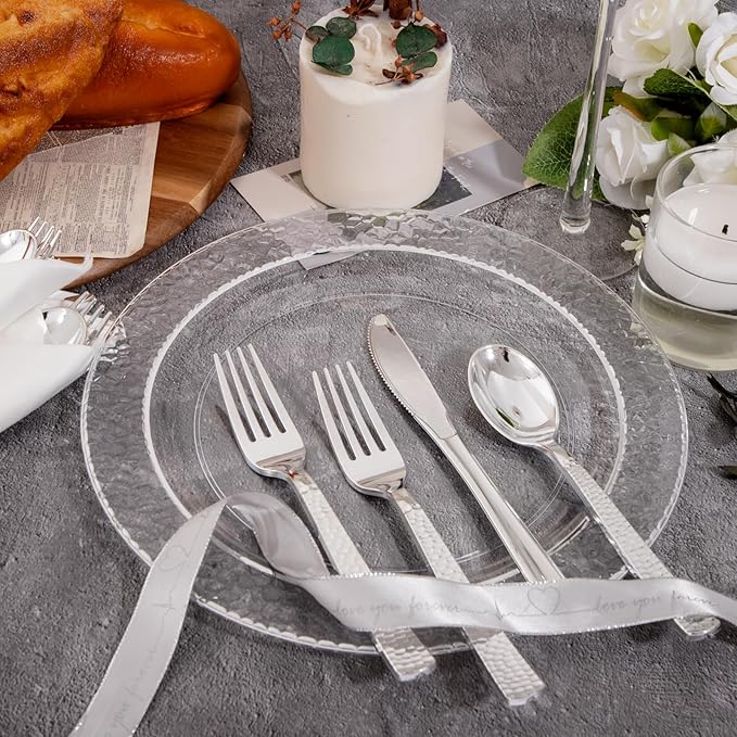 400PCS Pre Rolled Silver Plastic Silverware Sets - Image 8
