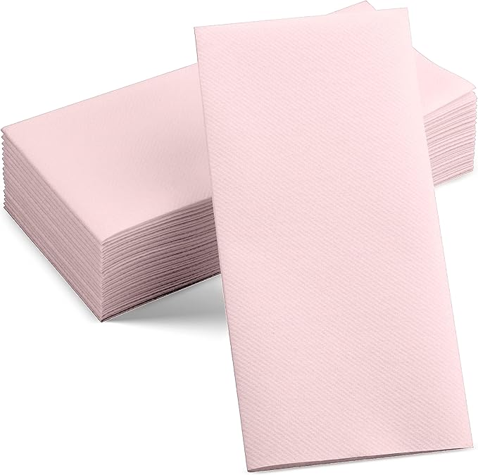 50-Pack Disposable Linen-Feel Pink Napkins, Party Or Event by SERVIETTO
