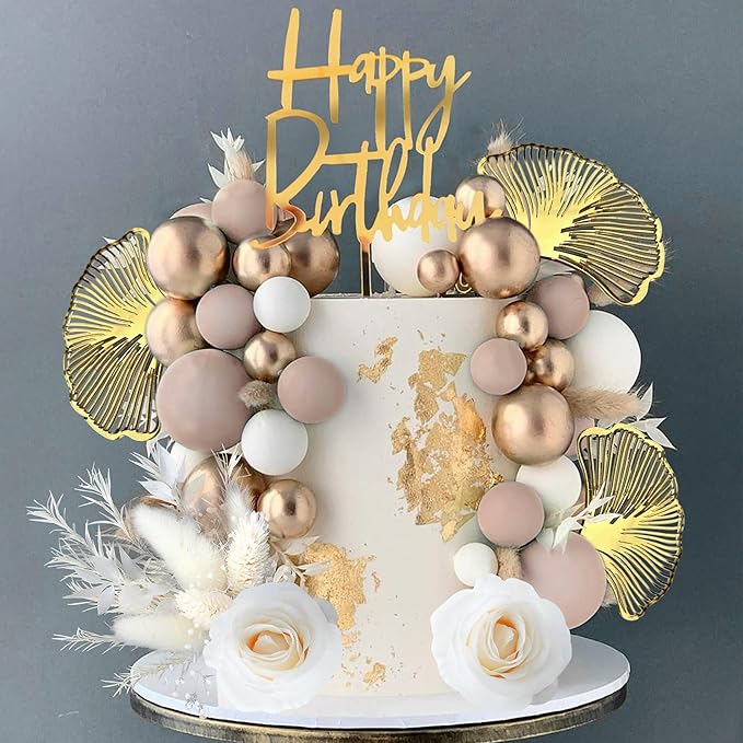 JeVenis Boho Champagne Cake Decoration Gold Balls Cake Decoration Palm Leaves - Image 5