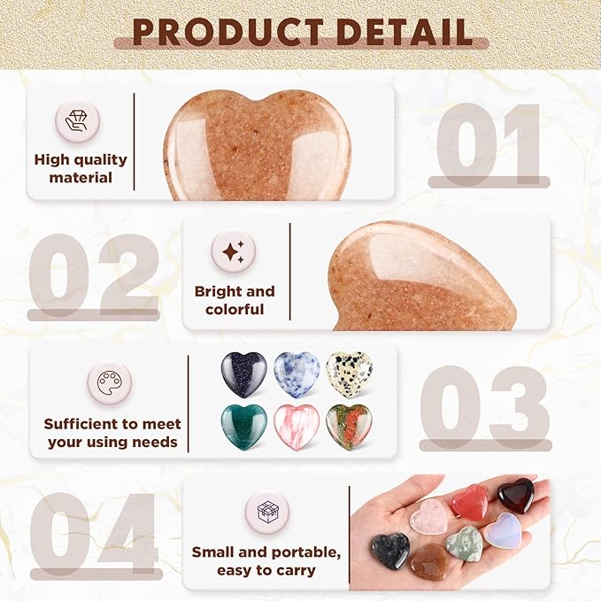 Nuenen 24 Pcs 1 Inch 25mm Natural Heart Shaped Stones Crystals and Gemstones - Image 3