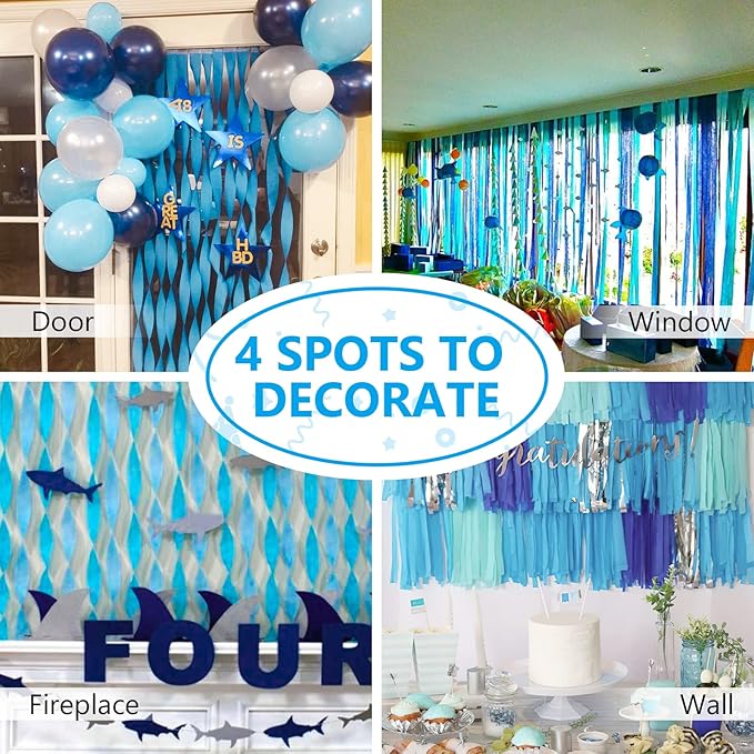 PartyWoo White and Blue Crepe Paper Streamers 4pcs 328ft Pack of Light Blue - Image 5
