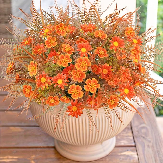 16 Pcs Fake Fall Flowers Outdoor Fall Artificial Flower Arrangements Faux Fall - Image 2