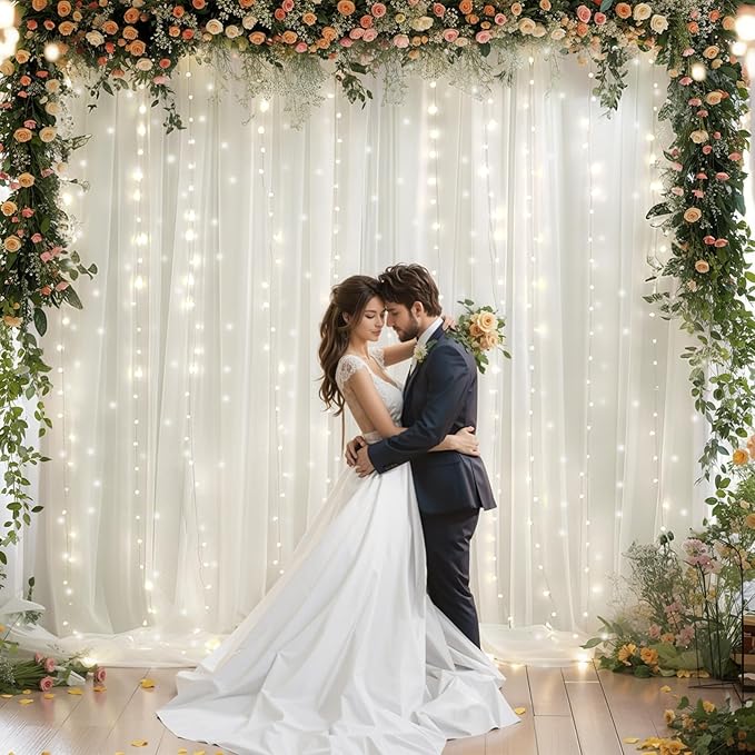 10x10ft Cream White Chiffon Backdrop Curtain - Image 3