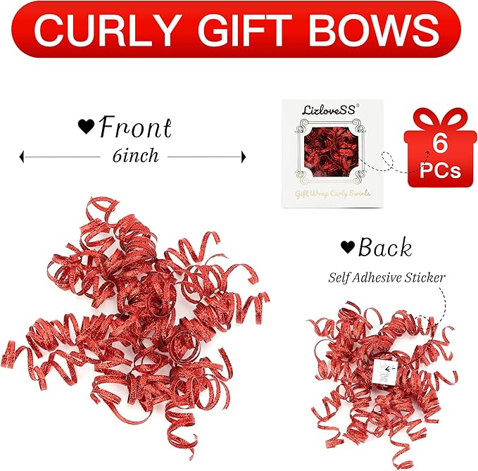 6" Metallic Red Christmas Curly Ribbon Bows - Image 2