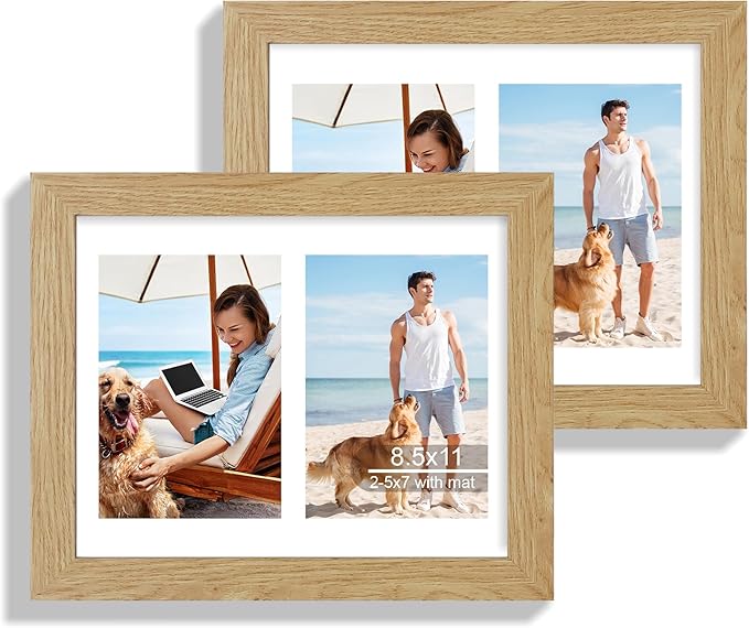 8.5x11 Picture Frame Set of 2, Natural Oak Certificate Document Frames by Hongkee