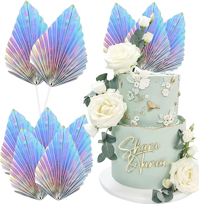Ephlyn 6Pcs Paper Palm Leaves Fan Cake Toppers Palm Leaf Fan Cake Picks Craft by Ephlyn