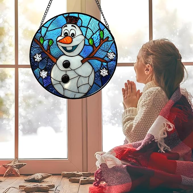 Stained Glass Window Hanging Christmas Funny Snowman 11.8" - Image 4