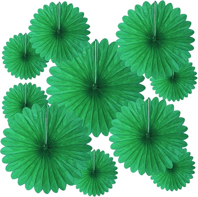 20 Pcs Green Hanging Paper Fan, Round Paper Fans Decorations Set by Tisspoms