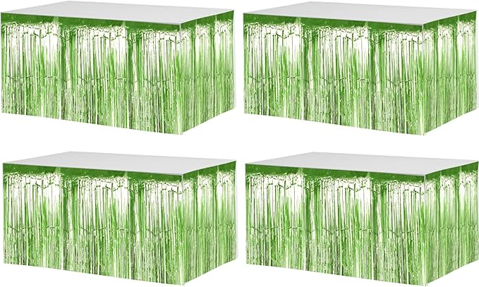 4 Pack 29x108 Inch Metallic Foil Fringe Tinsel Table Skirts by Clayghsen