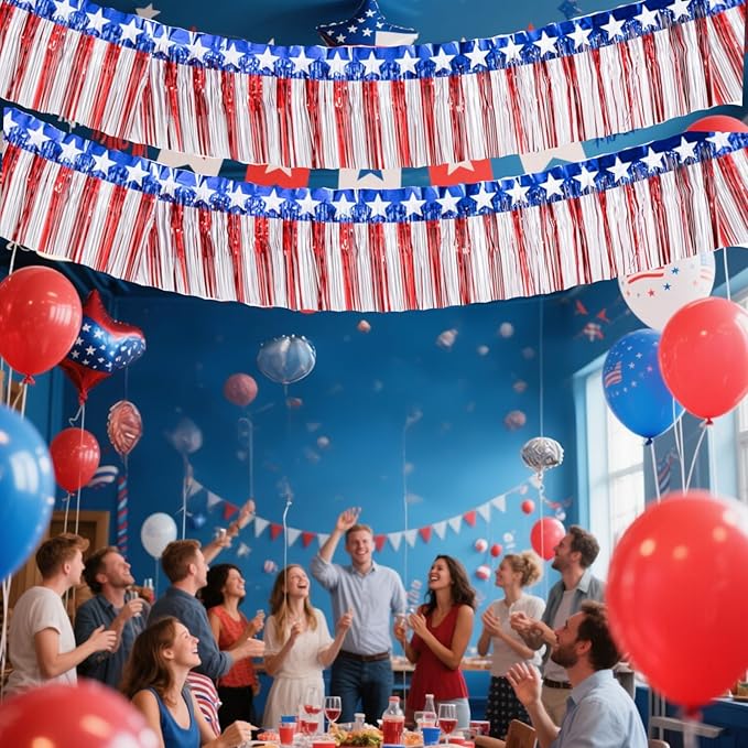 6 Pack 6.6 Feet Red Blue White Foil Fringe Garland Streamers，Red White Blue - Image 6