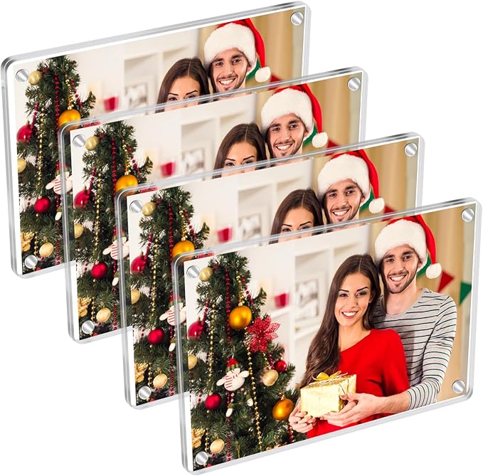 4 Pack Magnetic Picture Frames for Refrigerator 4x6, Acrylic Fridge Magnet Frame by JUOIFIP