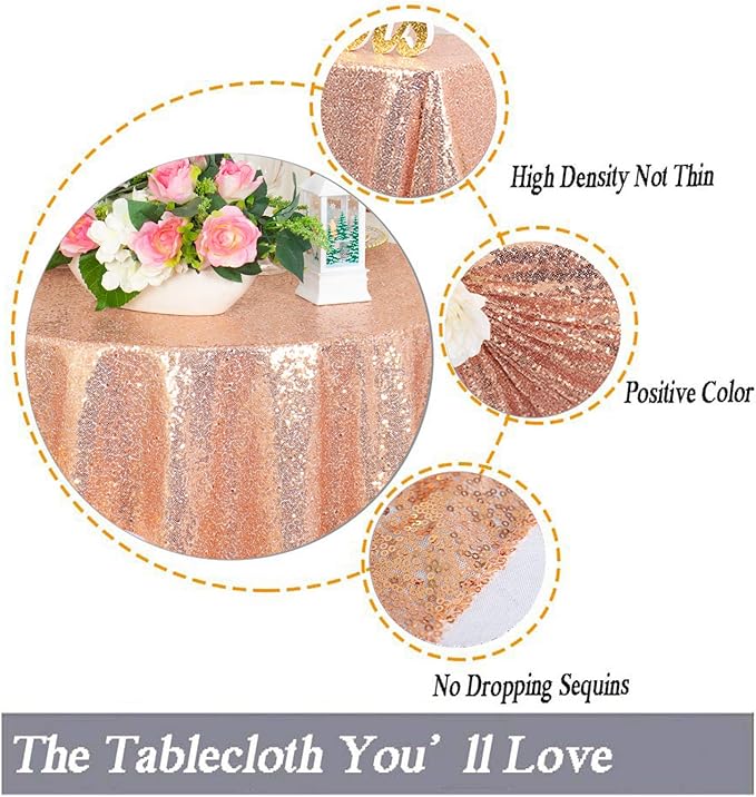 ShinyBeauty Rose Gold Tablecloths 36X36 Inch, 2 Pieces Sequin Table Cloth - Image 3
