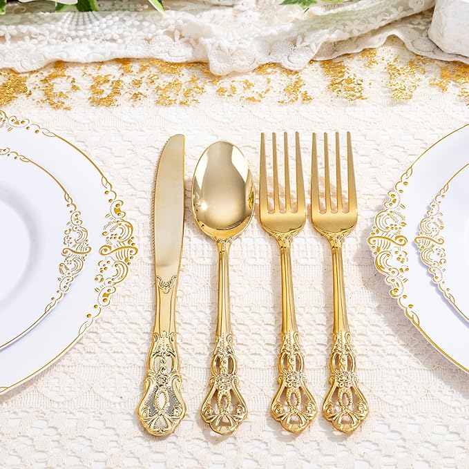200PCS Gold Plastic Silverware - Image 6