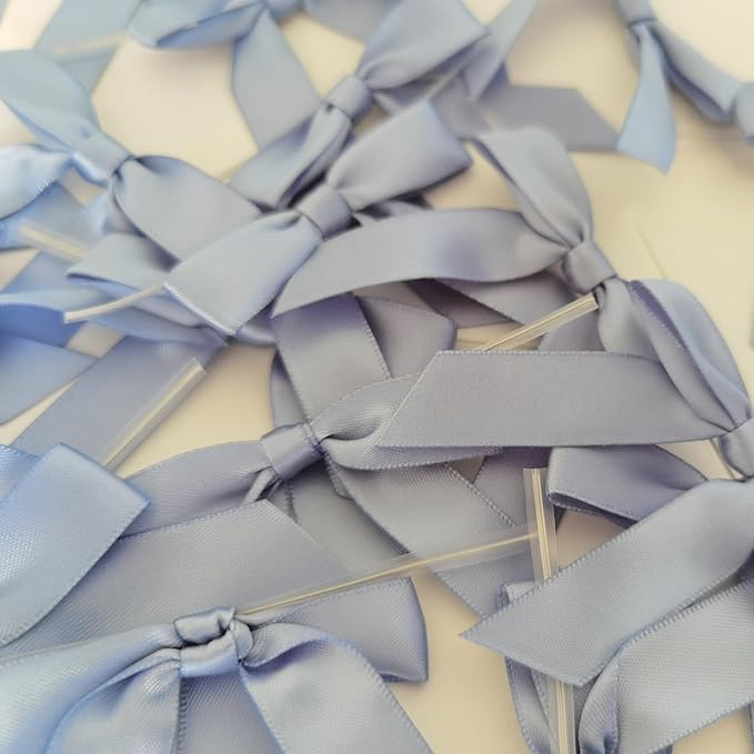 50pcs 2-1/2" Smog Blue Satin Ribbon Bows - Image 9
