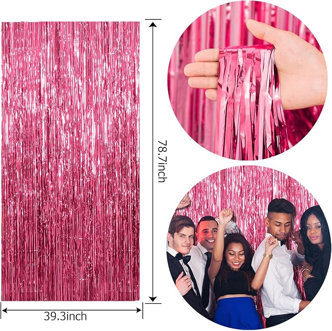 10 Pack Foil Curtain Backdrop Pink Metallic Tinsel Foil Fringe Curtains Photo - Image 7