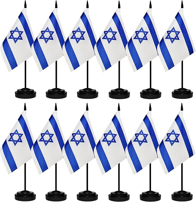 12 Pack Israel Desk Flags Set, Israeli Small Mini Table Office Flags by BCLin