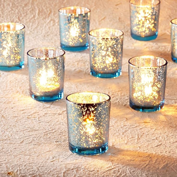 Homemory 12 Pcs Blue Votive Candle Holders, Mercury Glass Candle Holder by Homemory
