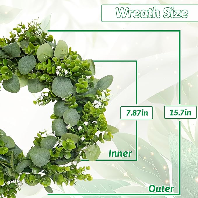 MAKHOT Artificial Porch Decor Greenery Wreath, Eucalyptus Leaf Wreath, Suitable - Image 6