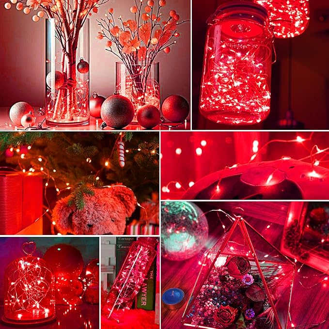 pozzolanas 12 Pack Red Battery Operated String Lights - 7ft Waterproof Fairy - Image 6
