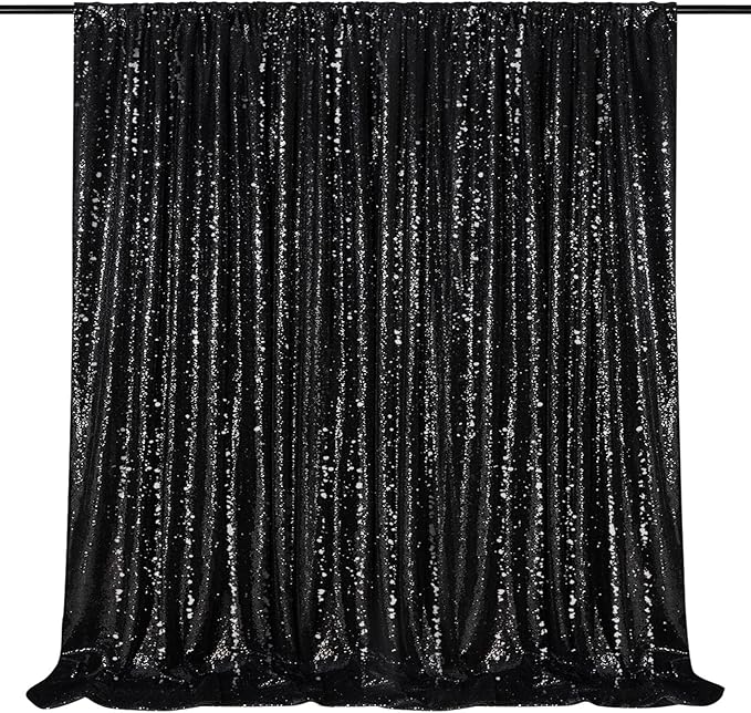 Black Sequin Backdrop Curtain 7ft x 7ft Glitter Photo Booth Backdrop by QueenDream