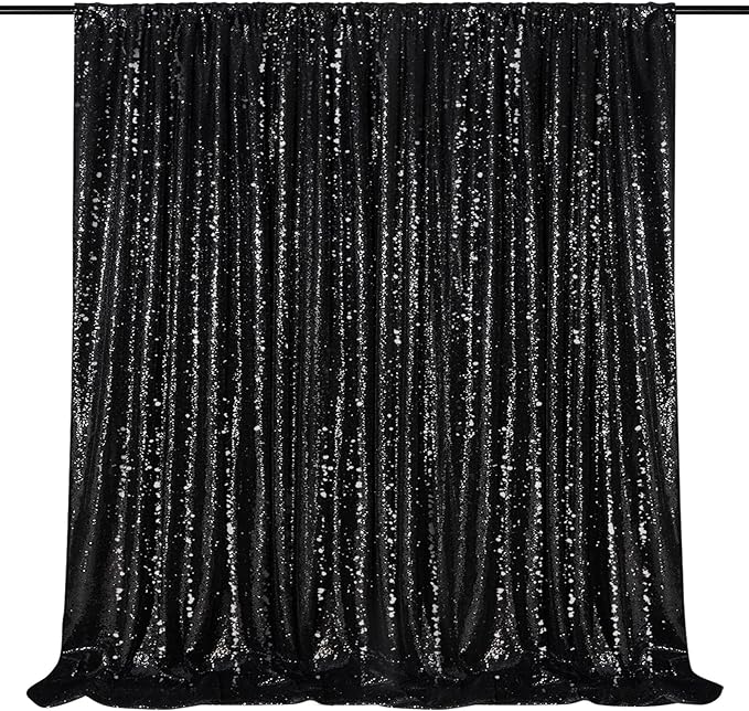Black Sequin Backdrop 8ft x 8ft Glitter Photo Booth Black Backdrop Curtains by QueenDream