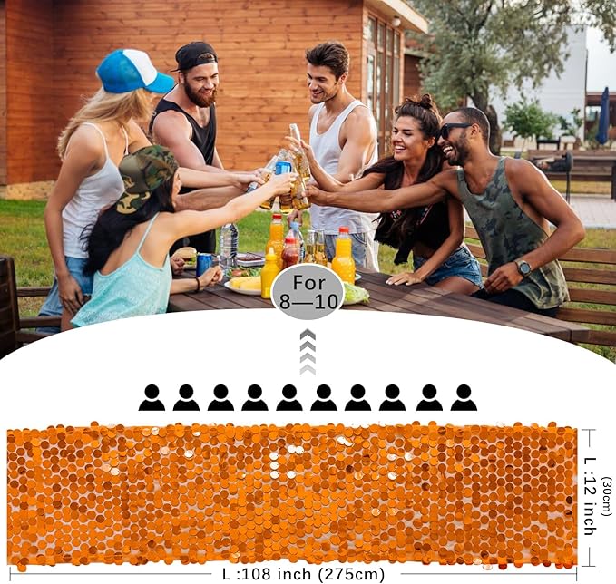 VHH Sequin Table Runner 12 x 108 inches Orange Table Runner, Glitter Runner - Image 4
