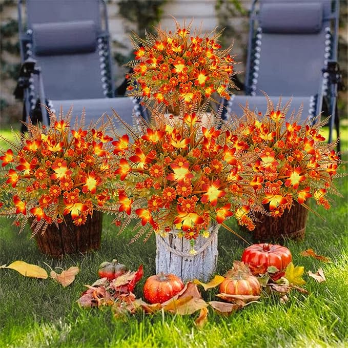 16Pcs Artificial Fall Flowers Outdoor Fake Fall Plants UV Resistant Autumn - Image 6