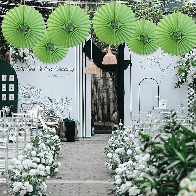 Green Hanging Paper Fans, Army Birthday Party Decorations, Lime Green Decor - Image 4