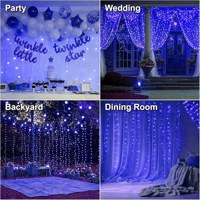 HXWEIYE 300LED Fairy Curtain Lights, 9.8x9.8Ft USB Plug-in 8 Modes Christmas - Image 7