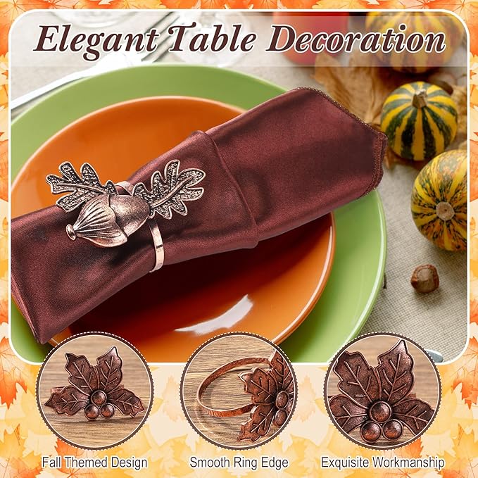 Remerry 8 Pcs Thanksgiving Napkin Ring Harvest Fall Leaf Pumpkin Holders Retro - Image 3