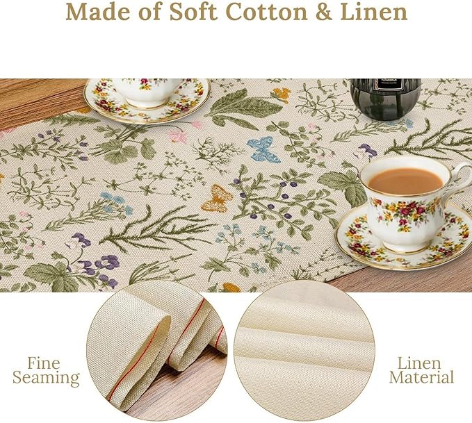 Wildflowers Floral Table Runner, Retro Flower Butterfly Seasonal Spring Summer - Image 4