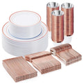 BESTVIP 300PCS Plastic Dinnerware Set, Rose Gold Disposable Plates by Bestvip