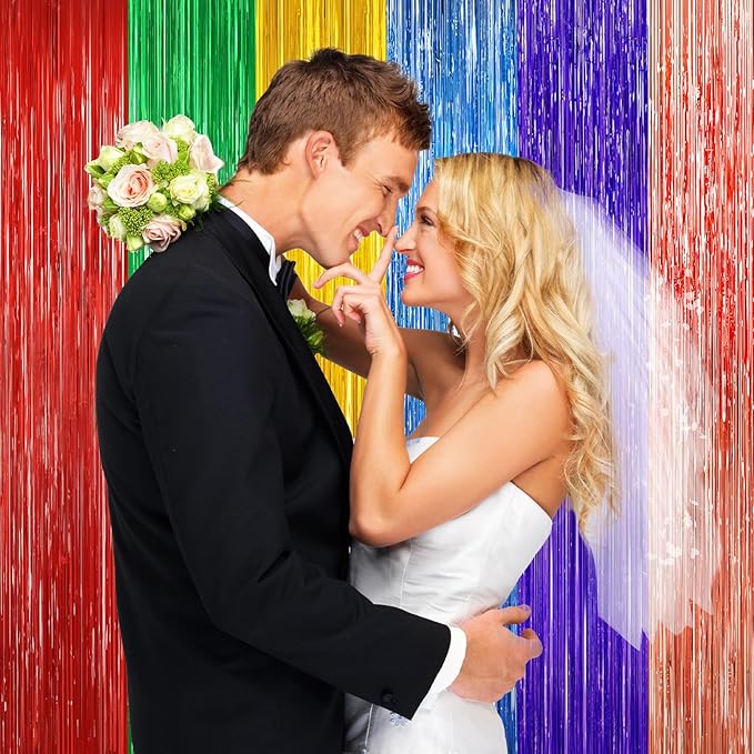 Rainbow Metallic Tinsel Foil Fringe Curtains Backdrop - Image 5