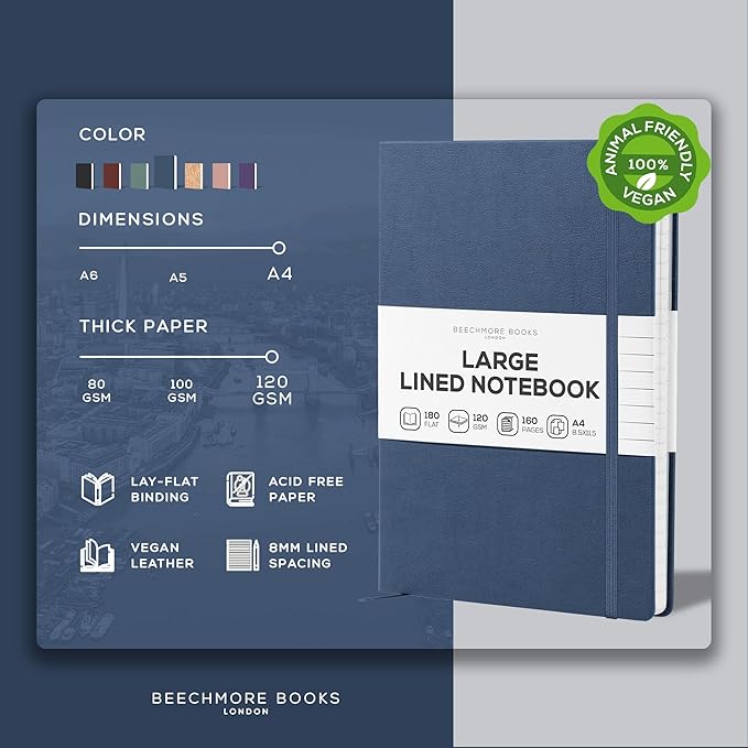 BEECHMORE BOOKS Lined Journal Notebook, 8.5 x 11.5 inch, A4 160 Lined Pages - Image 2