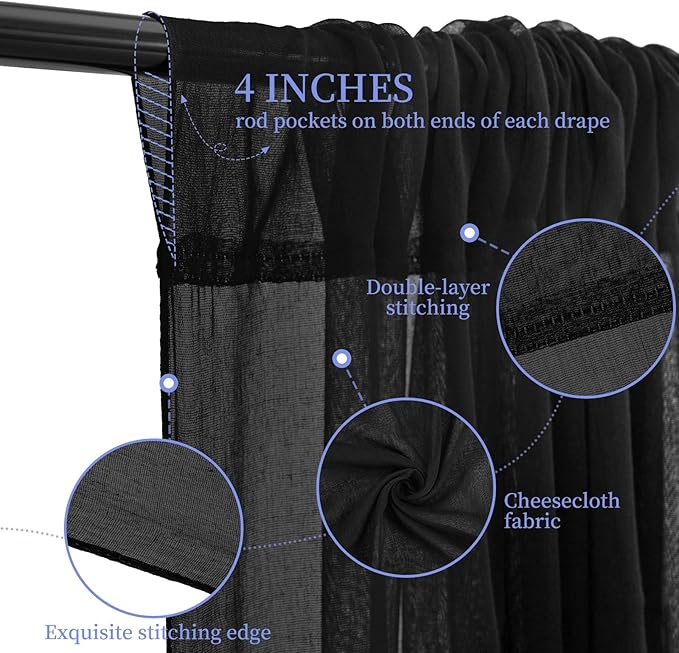6 Panels Black Ceiling Drapes for Wedding 5ftx40ft Ceiling Drapes Wedding Arch - Image 3