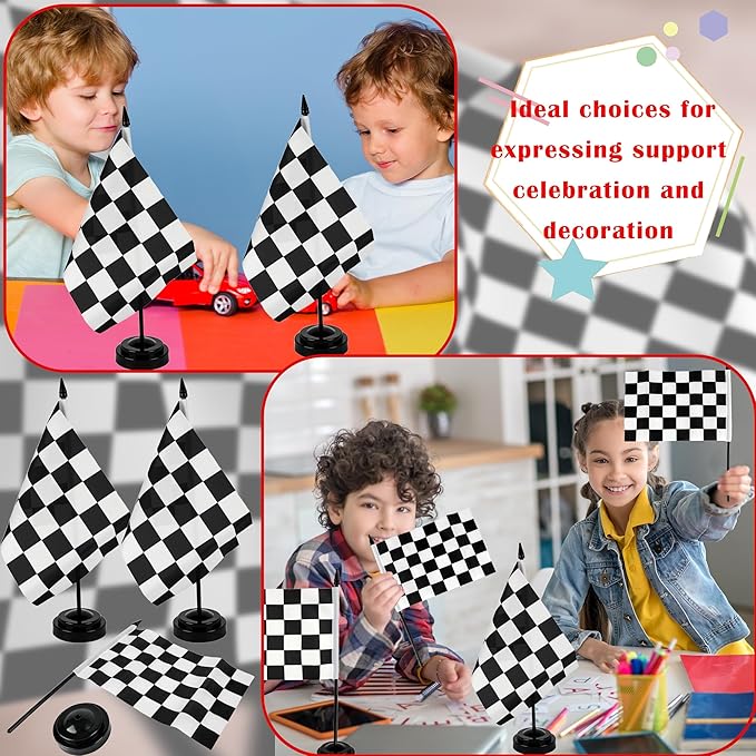 28 Pcs Black and White Checkered Racing Stick Flag Mini Race Car Office Table - Image 5