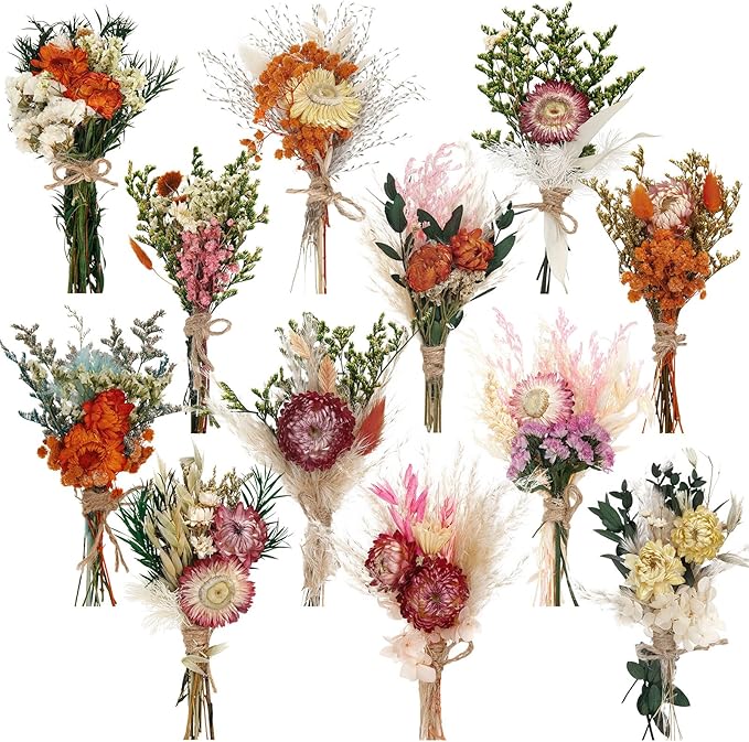 Layhit 12 Pack Boho Dried Flower Bouquet Mini Wedding Handmade Dry Flowers Decor by ShungLan