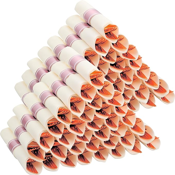 100 Pack Pre Rolled Rose Gold Plastic Silverware Set by ISFANGCO