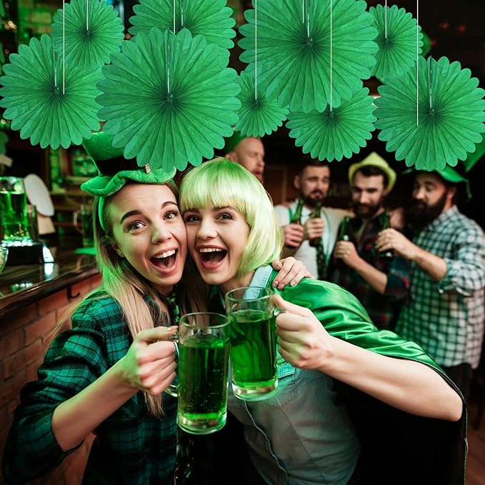 20 Pcs Green Hanging Paper Fan, Round Paper Fans Decorations Set - Image 5