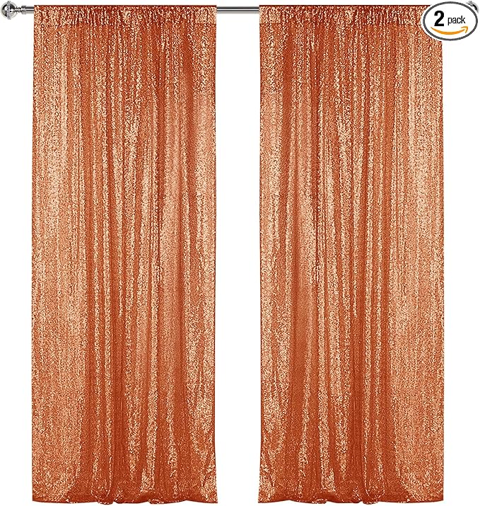 Sugargirl Orange Sequin Backdrop Curtain 2 Panels 2FTx8FT Glitter Orange by Sugargirl