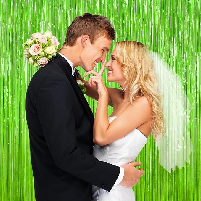 Grass Green Foil Fringe Curtain Backdrop, Birthday Christmas Tropical Party - Image 5