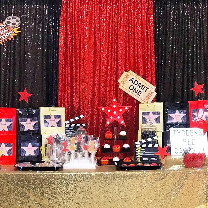 Red Curtains Birthday Sequin Backdrop, 3 Pack 2ft x 8ft Party Photography - Image 5
