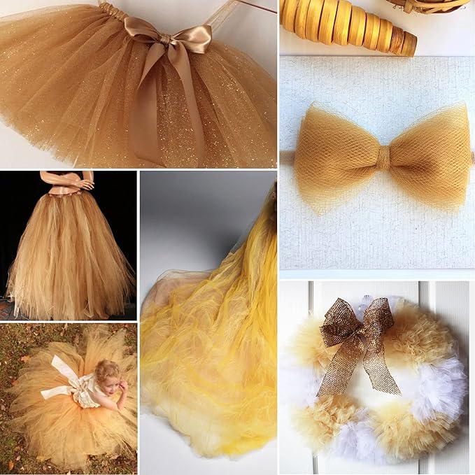 Gold Tulle Fabric Rolls 6 Inch by 100 Yards Fabric Spool Tulle Ribbon - Image 6