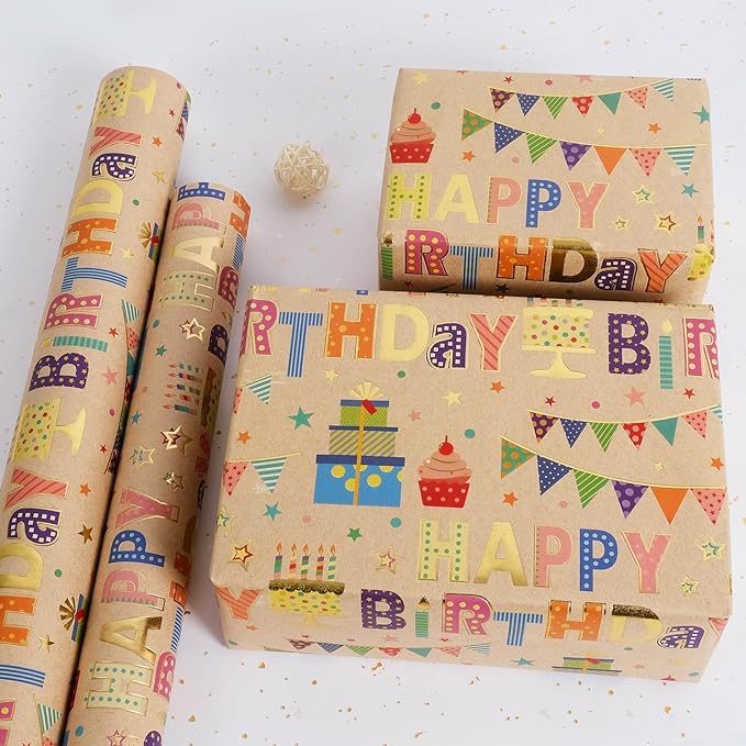 Aimyoo Colorful Birthday Wrapping Paper Roll - Image 4