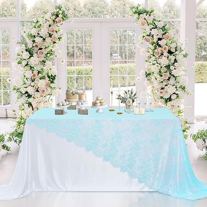 LuoluoHouse Blue Lace Tablecloth 6pcs Table Fabric 60x120 Inch - Image 2