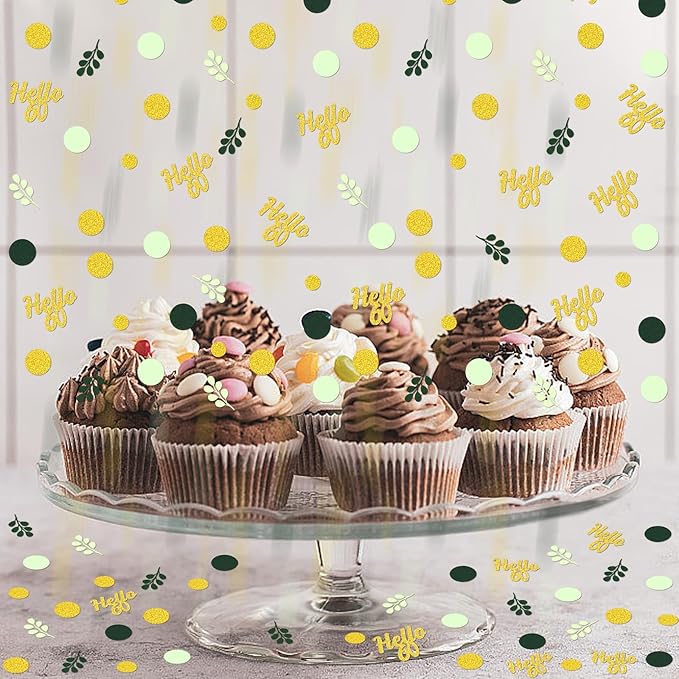 300PC Gold Glitter and Sage Green Happy 60th Birthday Decorations - Image 5
