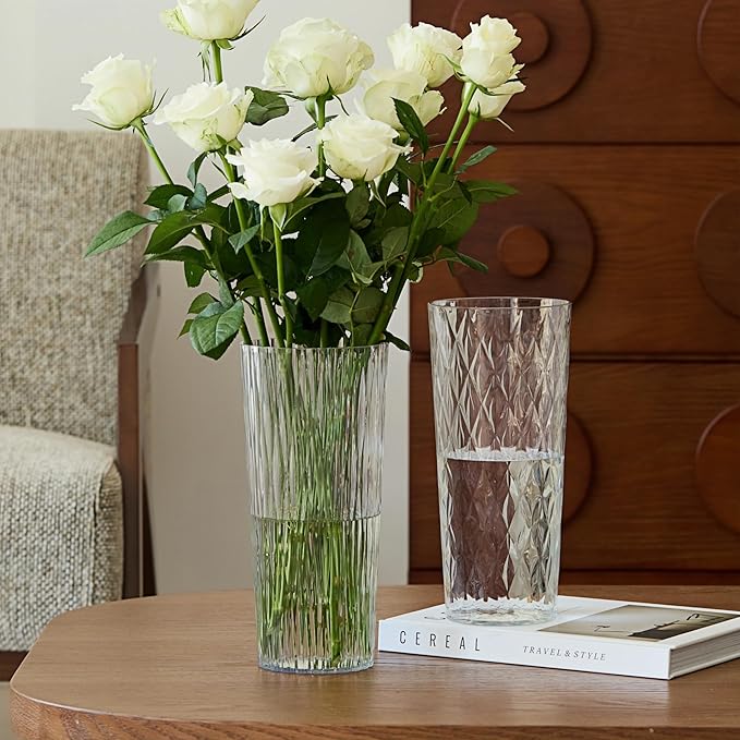 2 Clear Crystal Plastic Flower Vase, 10.2" Acrylic Rose Bouquet Vases - Image 7