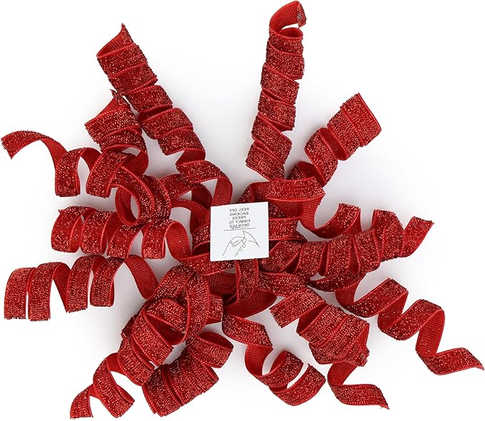 6" Metallic Glitter Red Self Adhesive Curly Ribbon Gift Wrap Bows - Image 9